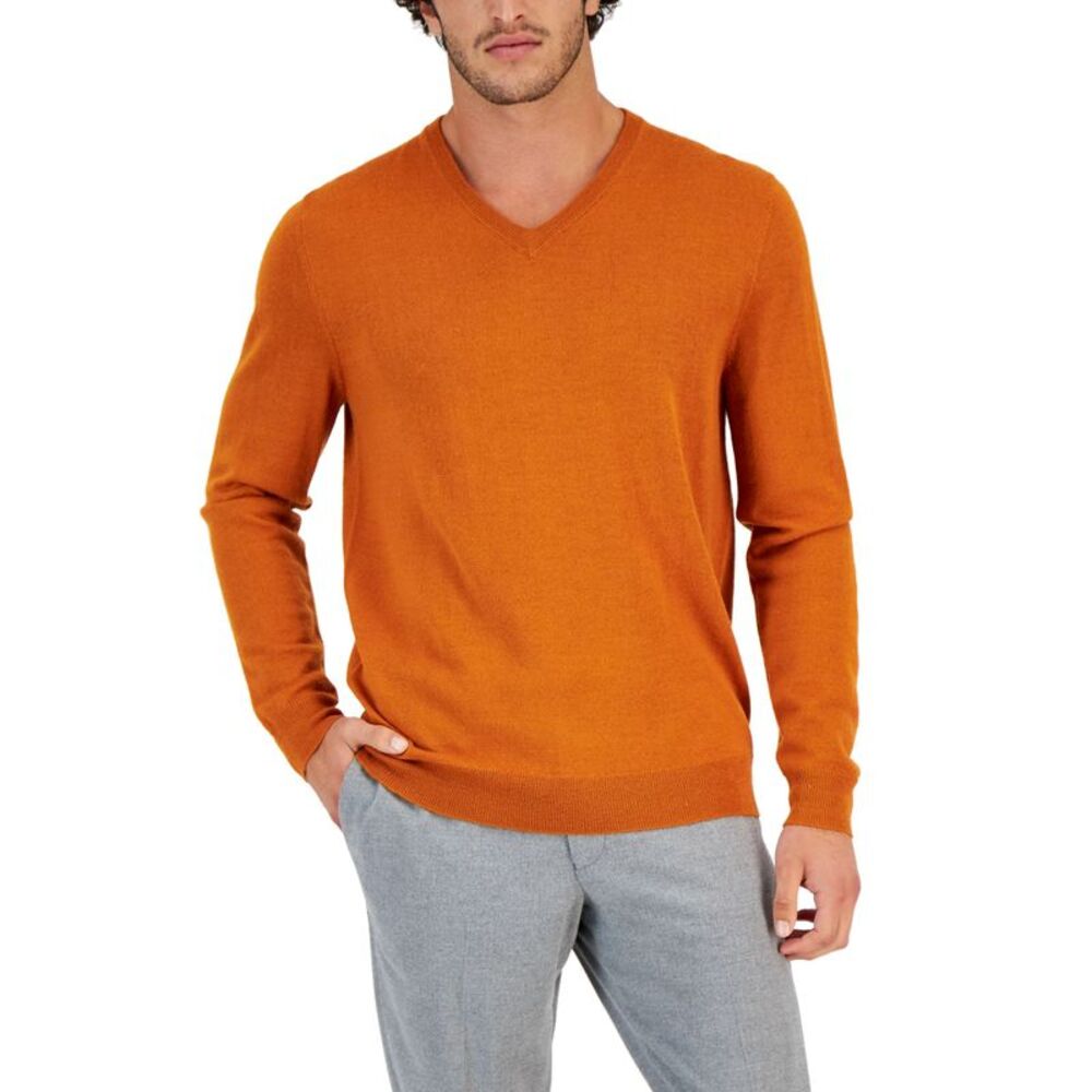 Club Room Men's Solid V-Neck Merino Wool Blend Sweater